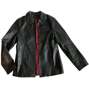 Excelled Collection Genuine Leather Jacket Womens M Black Full Zip Moto Biker